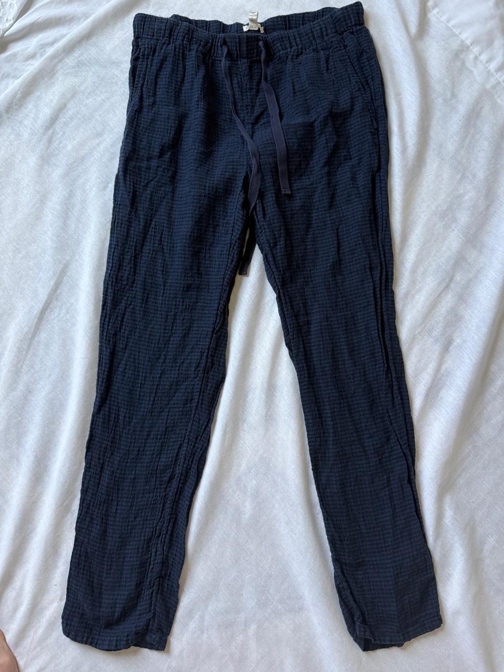 Womens Eileen fisher Navy black gingham organic linen pants XS
